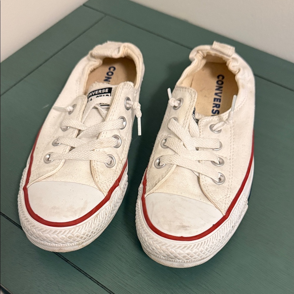 Converse Off-White Canvas Sneakers with Red Trim